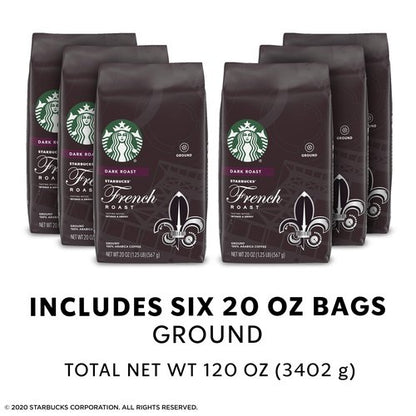 Starbucks Dark Roast Ground Coffee — French Roast — 100% Arabica — 6 bags (20 oz. each)
