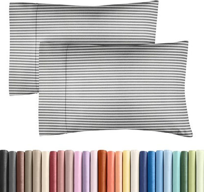 King Pillow Cases by [Brand Name] | Ultra Soft Hotel Quality | Wrinkle-Free & Fade Resistant | Set of 2 - Grey Stripes