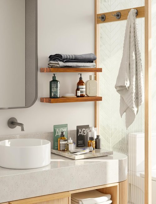 BATODA 17" Acacia Wood Floating Shelves - Rustic Wall-Mounted Storage for Home Décor | Includes Brackets