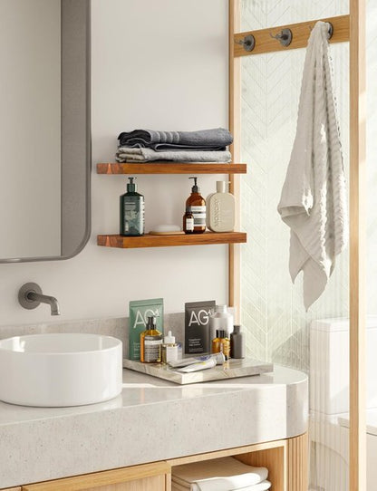 BATODA 17" Acacia Wood Floating Shelves - Rustic Wall-Mounted Storage for Home Décor | Includes Brackets