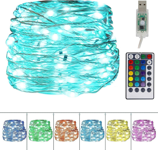 Twinkle Star Color-Changing Fairy Lights - 33Ft 100 LED Waterproof Mini String Lights | 16 Colors USB Silver Wire for Bedroom, Garden, Party & Wedding Decor