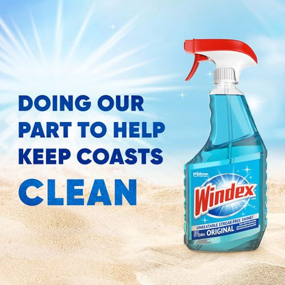 Windex Glass Cleaner Spray Refill, Original Blue Window Cleaner Works on Smudges and Fingerprints, Bottle Made of 100% Recovered Coastal Plastic, 2L (Pack of 2)