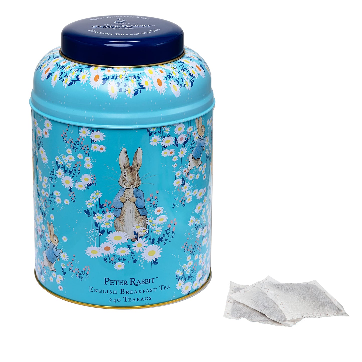 New English Teas Peter Rabbit's Daisies Tea Tin with 240 English Breakfast Teabags, Beatrix Potter