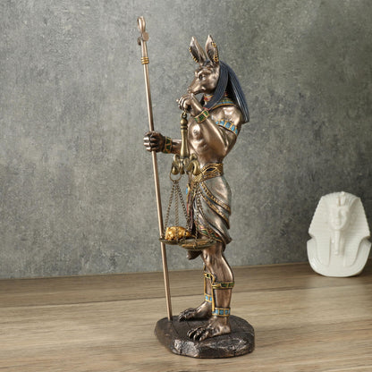 Veronese Design 10 5/8 Inch Anubis Holding Ankh Staff and Scale Resin Sculpture Cold Cast Bronze