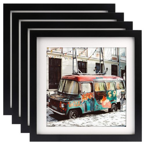 10x10 Black Picture Frames Square Classic Natural Wood 4 Pack for Wall Mounting and Tabletop Display