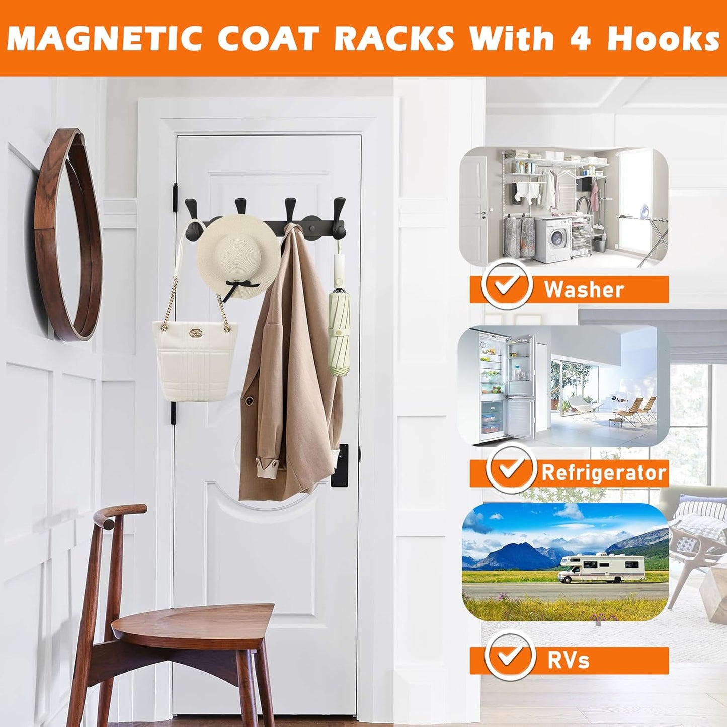 ULIBERMAGNET Strong Magnetic Double Hooks Rack - Heavy Duty Coat & Towel Hanger | 4 Hooks for Refrigerator & Cabinets