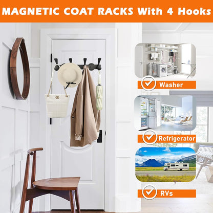 ULIBERMAGNET Strong Magnetic Double Hooks Rack - Heavy Duty Coat & Towel Hanger | 4 Hooks for Refrigerator & Cabinets
