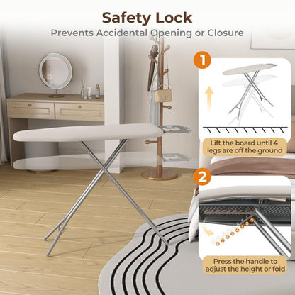 Yaheetech Foldable Ironing Board, Heavy Duty Iron Board with 9 Adjustable Heights, 4 Layer Cover and Safety Iron Rest, 52X14 Compact and Space Save Iron Board for Home Laundry Room Use, Beige