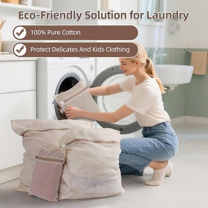 100% Cotton Mesh Laundry Bags by [Brand Name] - Premium Soft & Dye-Free | Set of 4 in Natural