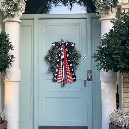 Large Patriotic Ribbon Bow - 4th of July Red, White & Blue Clip-On Star Sash for Wreaths & Decorations