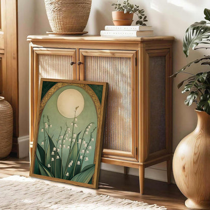 **Regine Switzerland Framed Vintage Lily of the Valley Wall Art - Moody Boho Floral Canvas Print 12x16in**