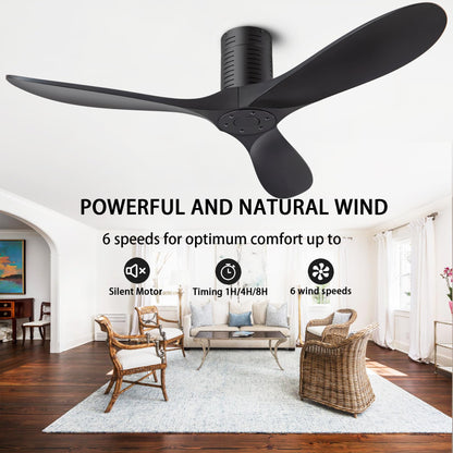 ducrew 52” Flush Mount Ceiling Fans No Lights and Remote/APP Control, 6 Speed DC Motor, Low Profile Ceiling Fan Without Light for Bedroom, Hallway,Indoor/Outdoor(Matte Black)