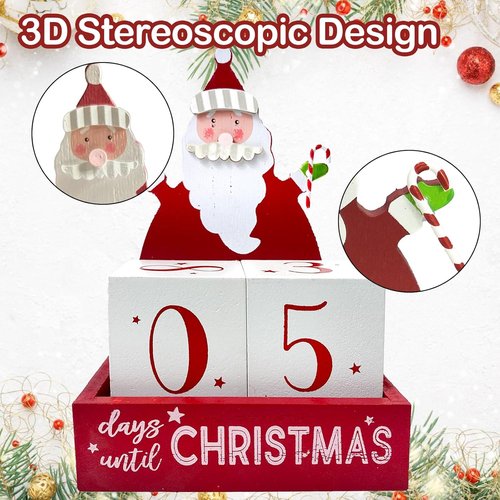 Christmas Countdown Blocks - Santa Claus Advent Calendar | Rustic Wooden Holiday Décor for Home