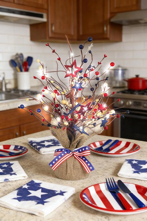 Fourth of July Decorations - 17-Inch Lighted Patriotic Tree | Red, White, and Blue Home Decor