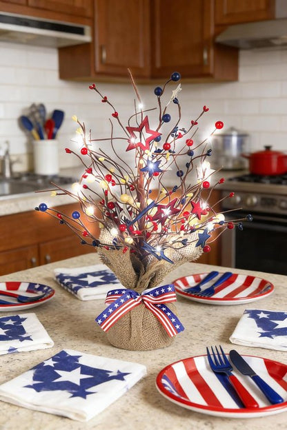 Fourth of July Decorations - 17-Inch Lighted Patriotic Tree | Red, White, and Blue Home Decor