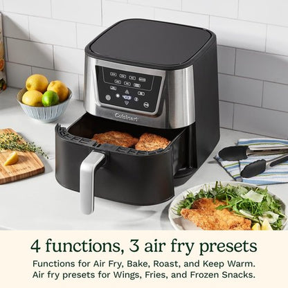 Cuisinart Air Fryer - 6-Quart Capacity with 4 Cooking Functions | PFAS-Free & Dishwasher-Safe, Black & Stainless Steel