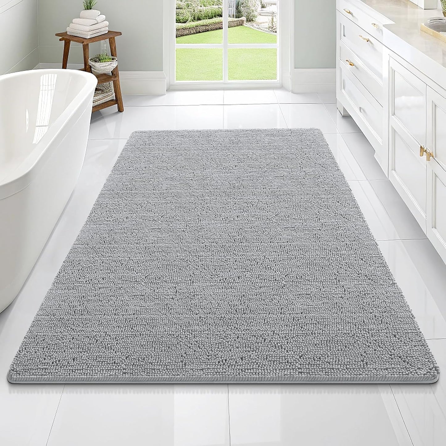 OLANLY Large Chenille Bathroom Rug - Extra Soft & Absorbent | Quick-Dry, Machine Washable, Light Grey 70x46