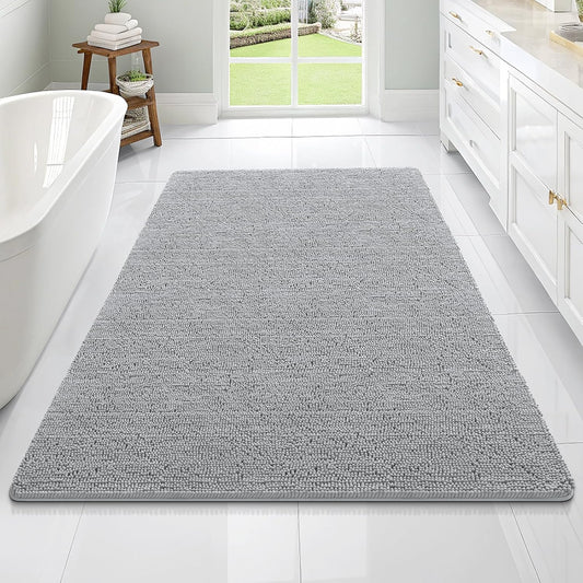 OLANLY Large Chenille Bathroom Rug - Extra Soft & Absorbent | Quick-Dry, Machine Washable, Light Grey 70x46