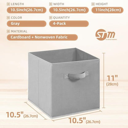 **Storage Maniac 11-Inch Collapsible Storage Cubes - Durable Fabric Bins for Organization | 4-Pack Grey**