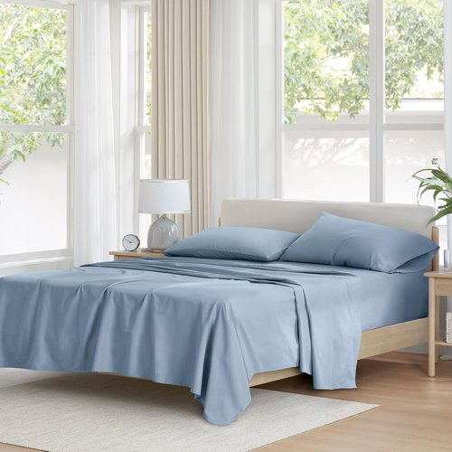 Comfort Spaces 100% Cotton Sheet Set - Breathable & Soft Twin Blue Bedding with 12" Elastic Pocket