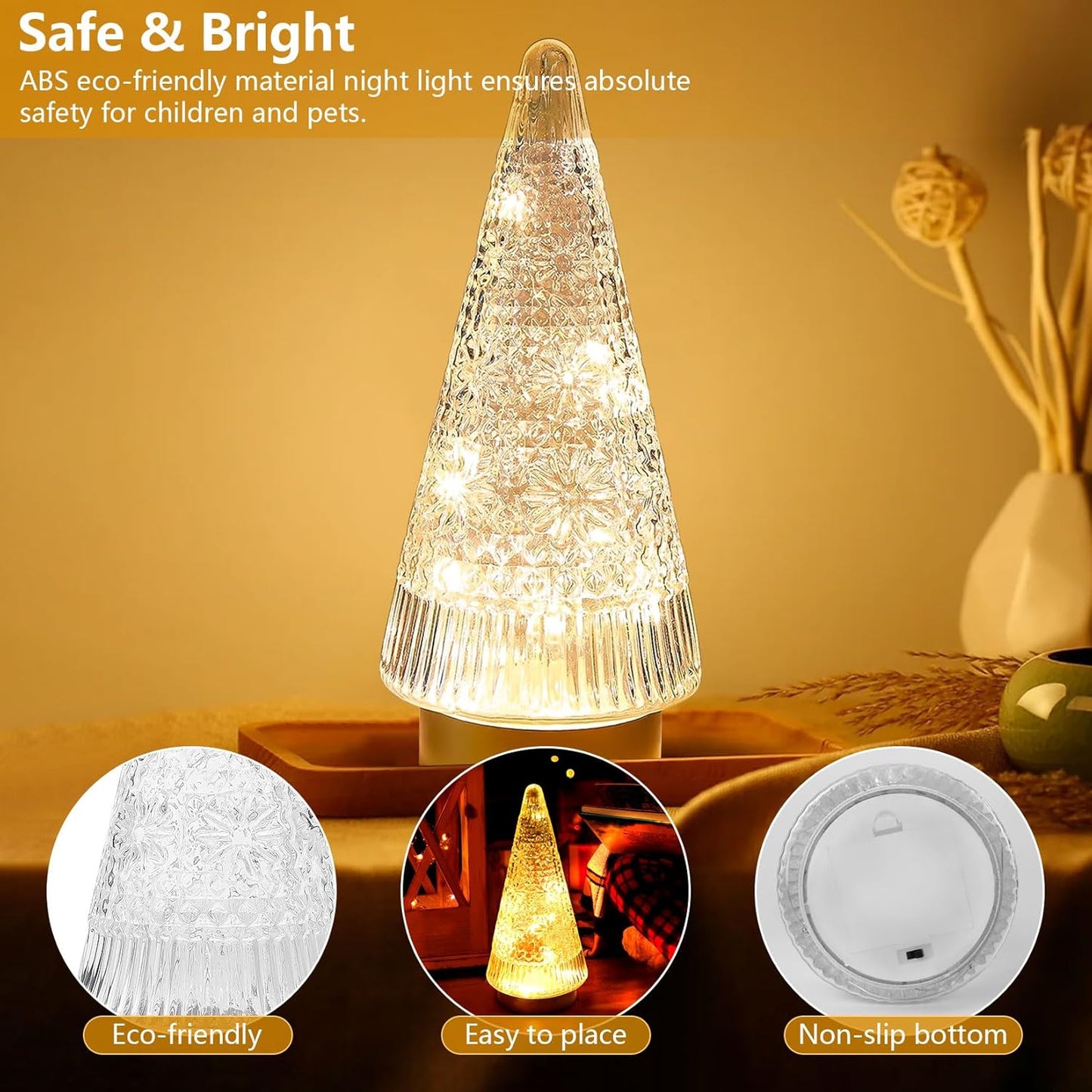 Regine Switzerland Glass Christmas Tree - Small Gold Sparkling LED Light Tabletop Centerpiece