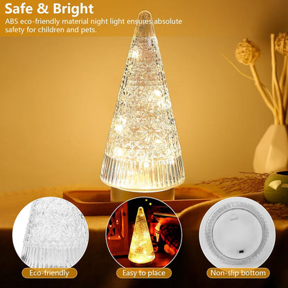 Regine Switzerland Glass Christmas Tree - Small Gold Sparkling LED Light Tabletop Centerpiece