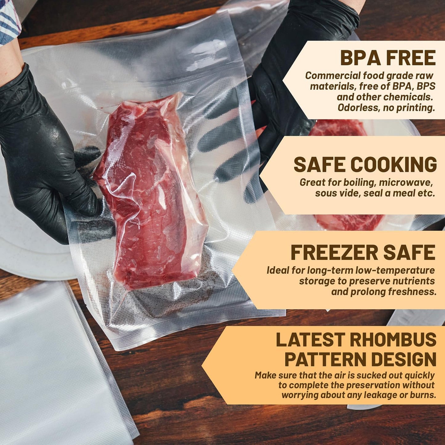 Skiennix Vacuum Sealer Bags - Heavy Duty BPA-Free 6 x 10 Inch for Food Storage | 200 Pint Capacity