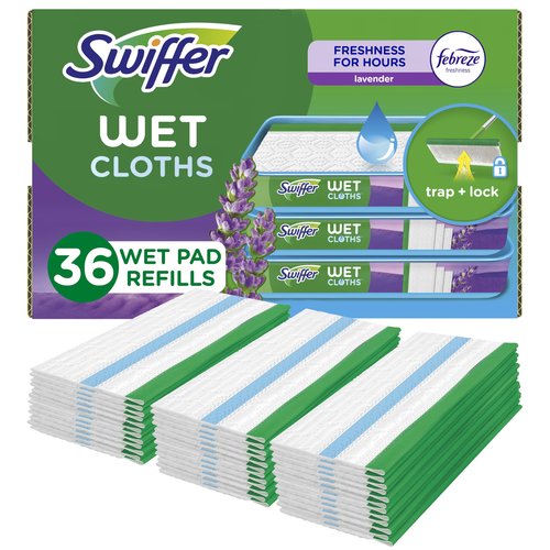 Swiffer Sweeper Wet Mopping Cloth Multi Surface Refills, Mops for Floor Cleaning, Febreze Lavender Scent, 36 Count