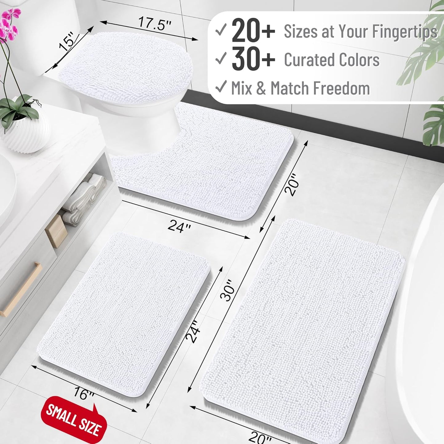 OLANLY U-Shaped Toilet Rug - Extra Soft Chenille, Quick-Dry, Non-Slip Bathroom Mat | 20x20, White