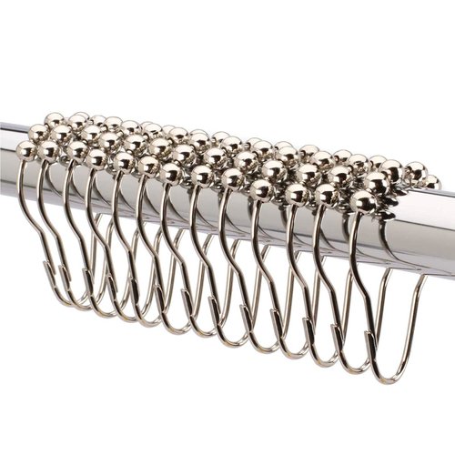2lbDepot Shower Curtain Rings Hooks - Polished Nickel Finish - Premium 18/8 Stainless Steel - Locking Rings with Easy-Glide Rollers - Five Finishes Available - Set of 12 for Shower Rods
