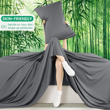 SONORO KATE Queen Size Bamboo Viscose Sheets - Ultra Breathable & Cooling 4PC Set (Dark Grey)