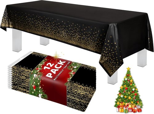 Grandipity Gold Dot Tablecloth - Premium Disposable Plastic Cover | 54" x 108" Rectangle, Black