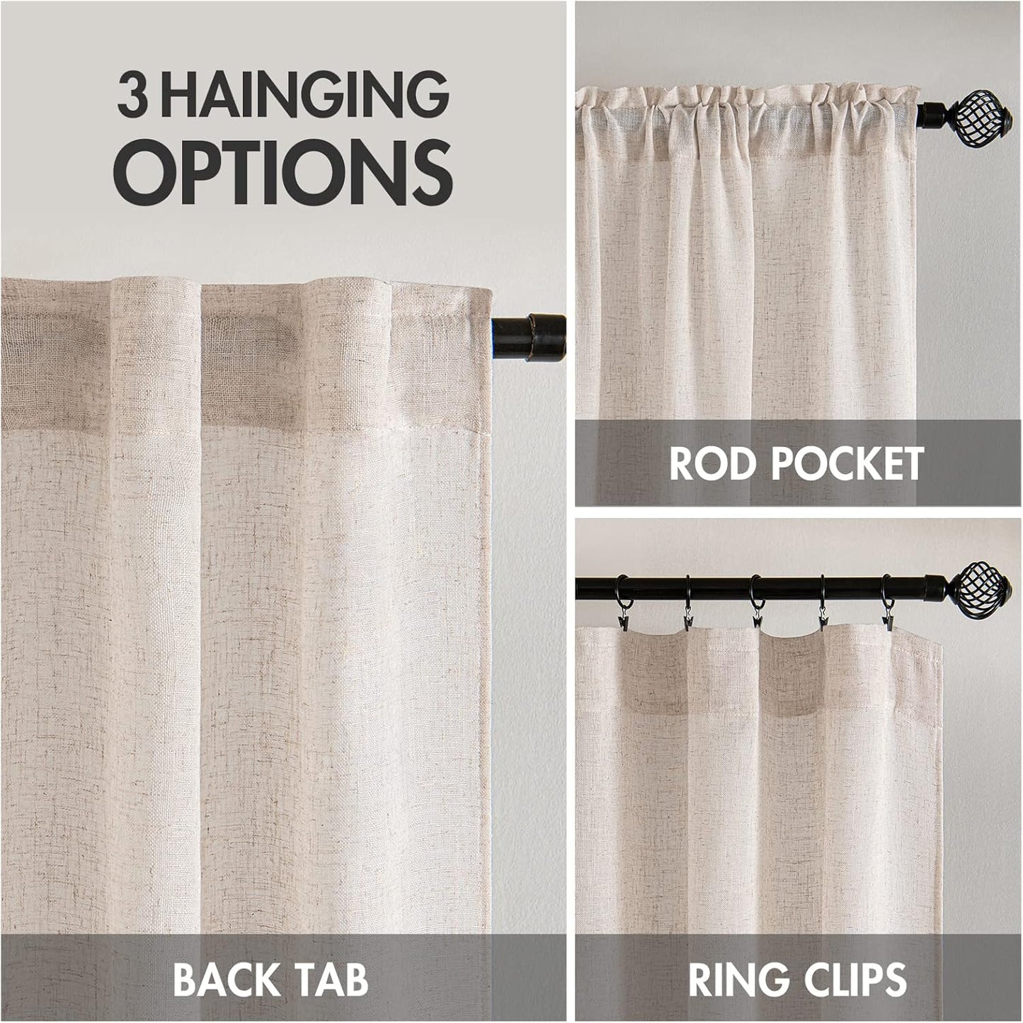 MIULEE Natural White Linen Curtains - 90 Inch Long | Soft Thick Semi-Sheer Drapes for Bedroom & Living Room