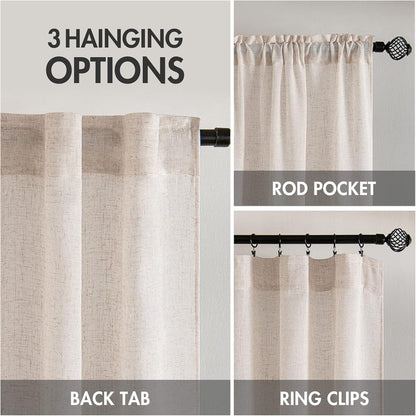 MIULEE Natural White Linen Curtains - 90 Inch Long | Soft Thick Semi-Sheer Drapes for Bedroom & Living Room