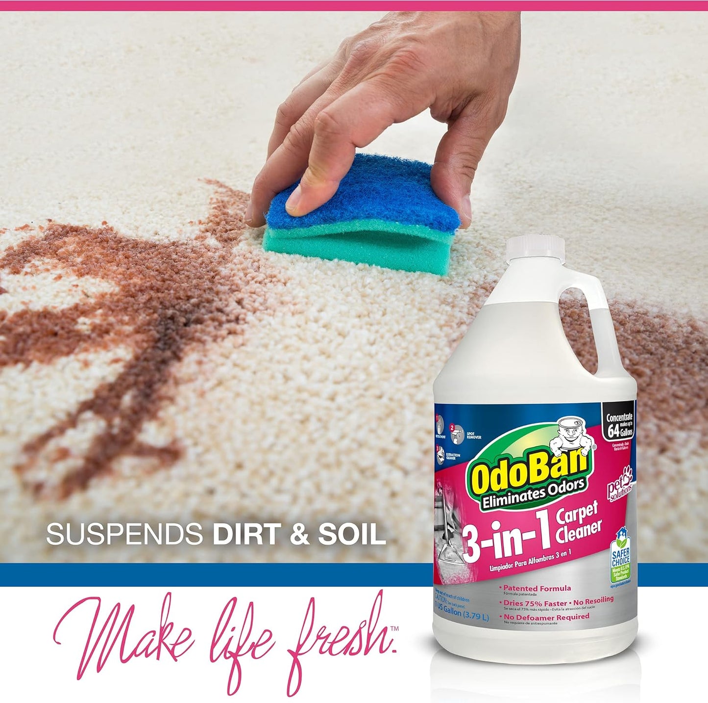 OdoBan Carpet Cleaner - Powerful 3-in-1 Formula for Deep Cleaning | 128 Fl Oz
