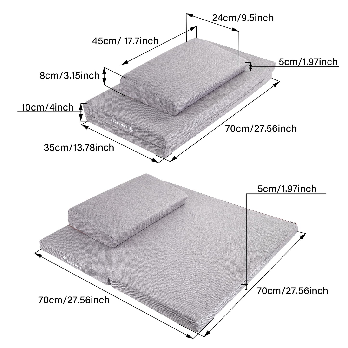 ZenBless Zafu Meditation Cushion Set,Yoga Meditation Pillow for Sitting on Floor,Large Square Meditation Mat and Pillow Set，Meditation Floor Pillow, Washable Cover(27.6")