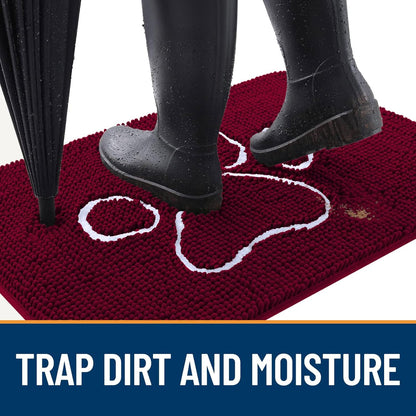 OLANLY Dog Door Mat - Absorbent Non-Slip Muddy Paws Design | Quick-Dry Chenille 70x46, Burgundy