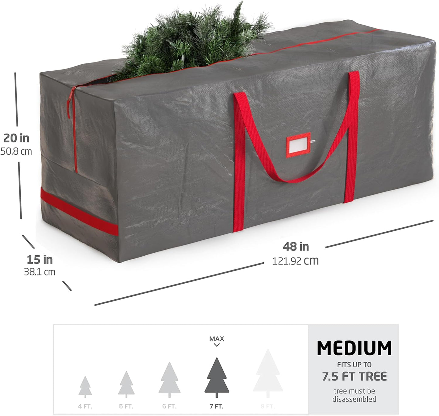 Zober Christmas Tree Storage Bag - Waterproof & Durable for 7.5 Ft Artificial Trees - Gray with Label Card Slot