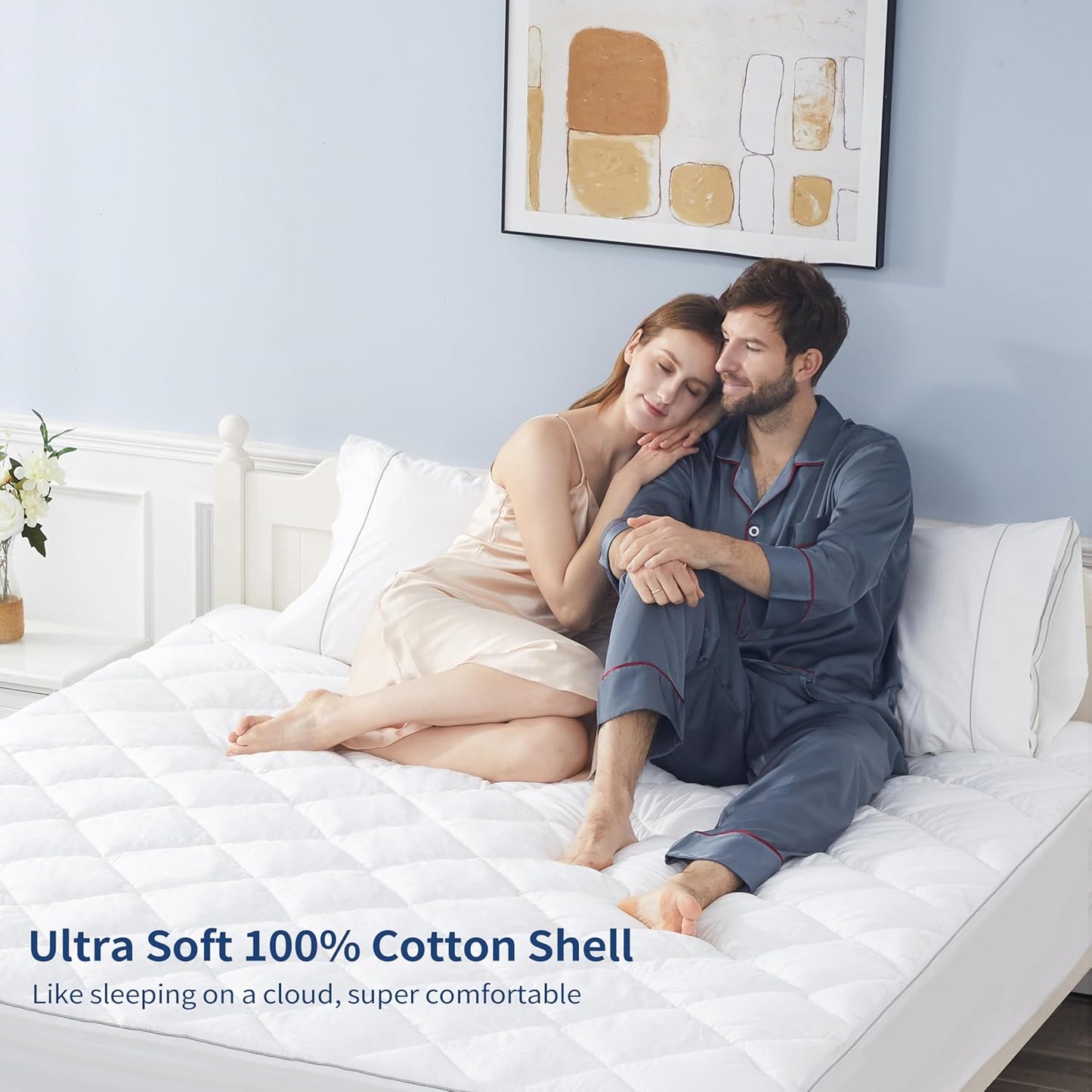 Sunflower Queen Mattress Pad - Hypoallergenic Cotton Cover with Extra Deep Pocket (18-22")