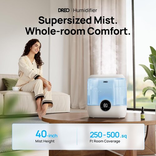 DREO 6L Top Fill Humidifier - 60H Runtime, Quiet 28 dB Cool Mist for Large Rooms & Nurseries