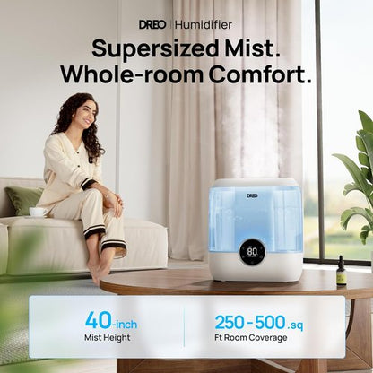 DREO 6L Top Fill Humidifier - 60H Runtime, Quiet 28 dB Cool Mist for Large Rooms & Nurseries