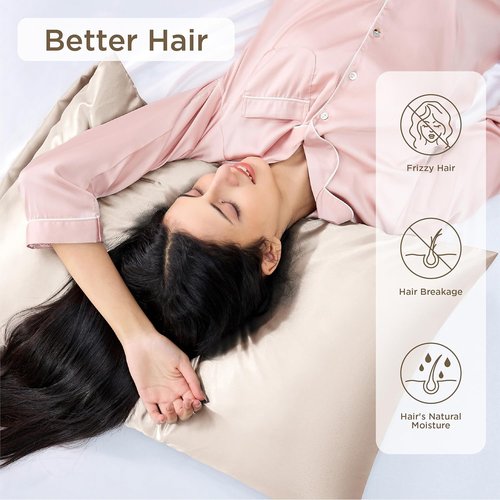 Bedsure Satin Pillowcases - Set of 4 Beige Silk Pillow Covers for Hair & Skin | 20x26 Inches