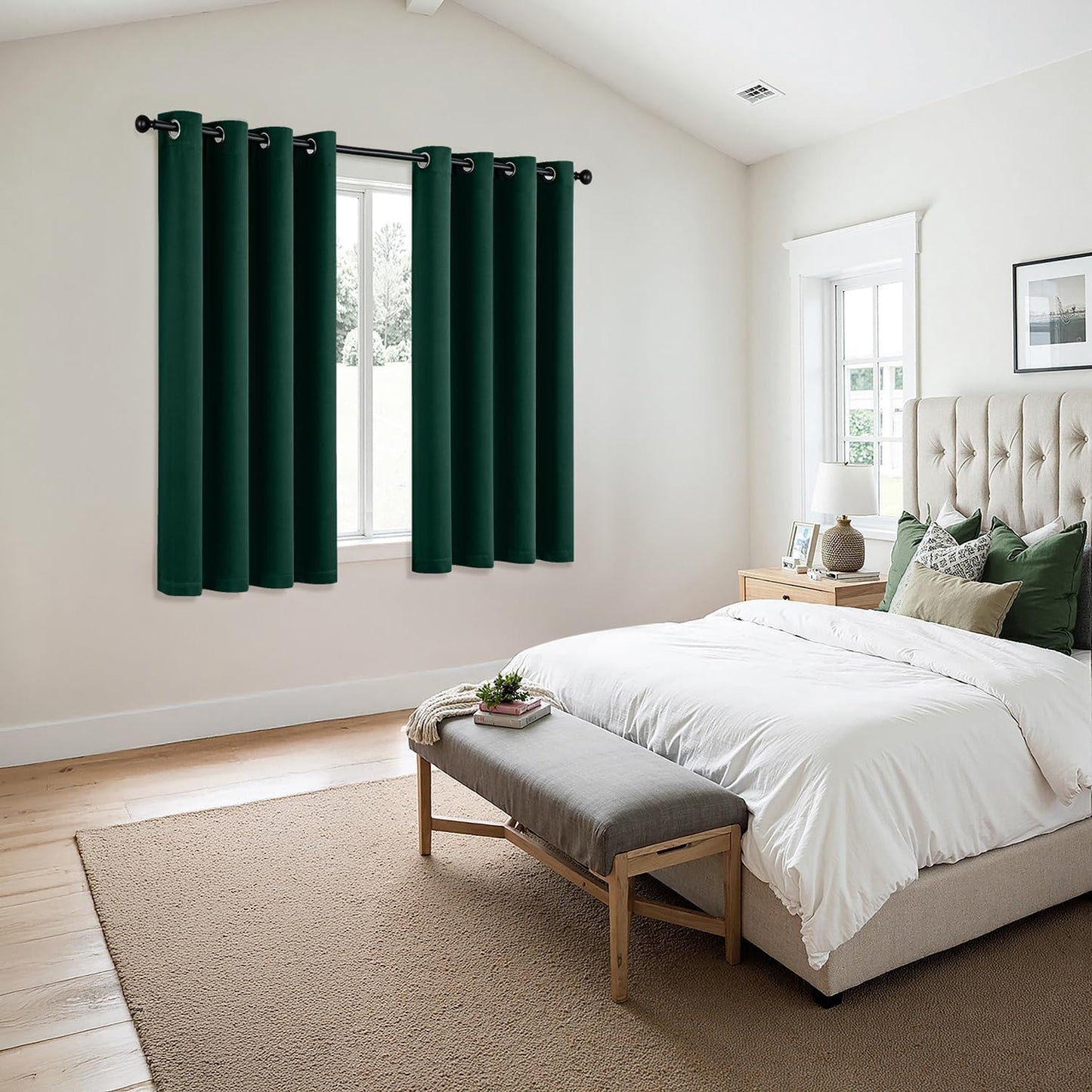 MIULEE Hunter Green Blackout Curtains - Thermal Insulated Room Darkening Drapes | 63 Inches Long, 2 Panels