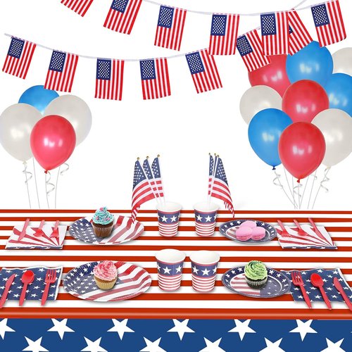 Esjay American Flag Tablecloths - 2 Pack Plastic Covers (54"x72") for Patriotic Celebrations