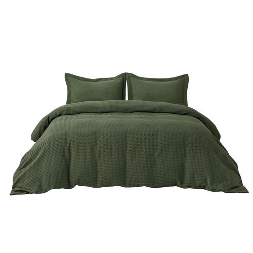 Bedsure Luxury Waffle Duvet Cover Queen Size - Textured Duvet Cover Set, Soft, Breathable Bedding Set (90"x90") with 2 Pillow Shams for All Season, Olive Green, Comforter Not Included