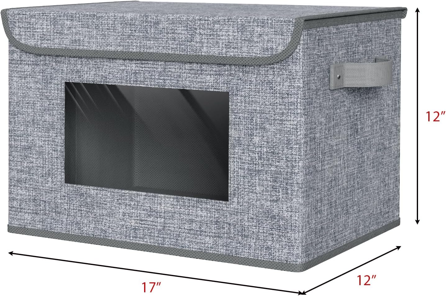 Univivi Foldable Storage Boxes - Large Collapsible Bins with Lids | 4-Pack Grey Organizers (17" x 12" x 12")