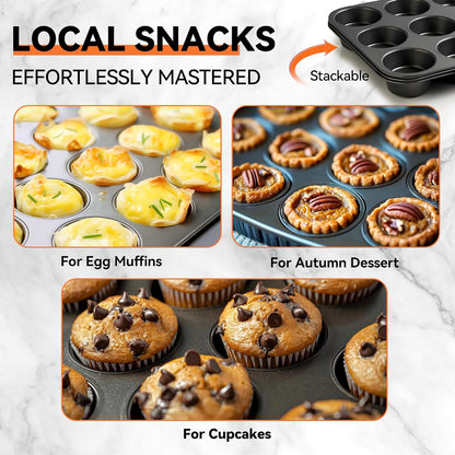 Yoehka Muffin Pan Set - Nonstick 12-Cup Baking Tin for Perfect Cupcakes | Durable Carbon Steel