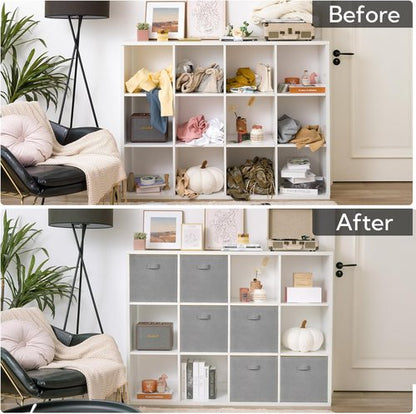 GRANNY SAYS Cube Storage Bins - 13x13 Fabric Organizer Baskets for Shelves | Gray, 6-Pack