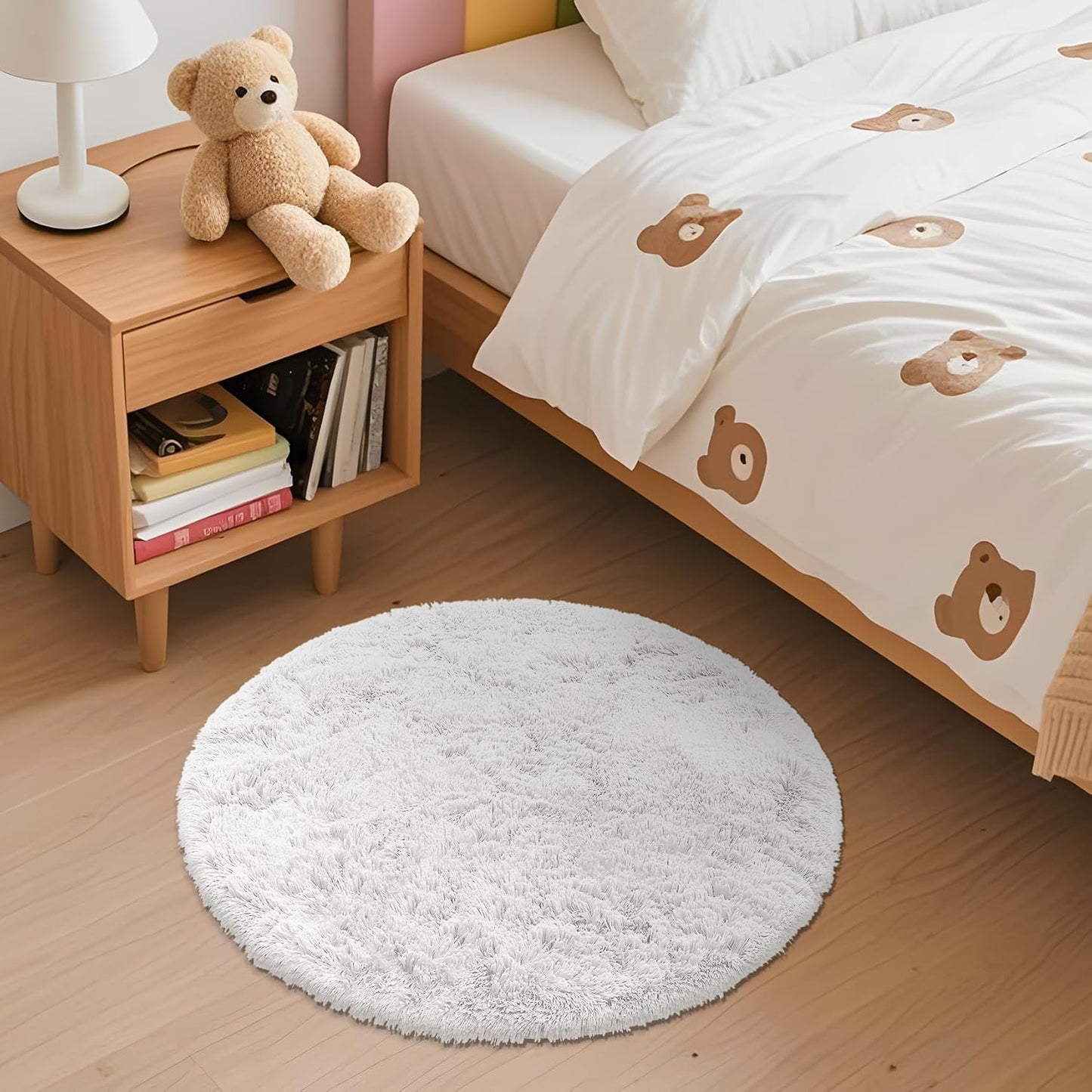 OLANLY White Round Area Rug - Soft, Fluffy, Machine Washable 2 ft Circle Carpet for Bedrooms & Nurseries
