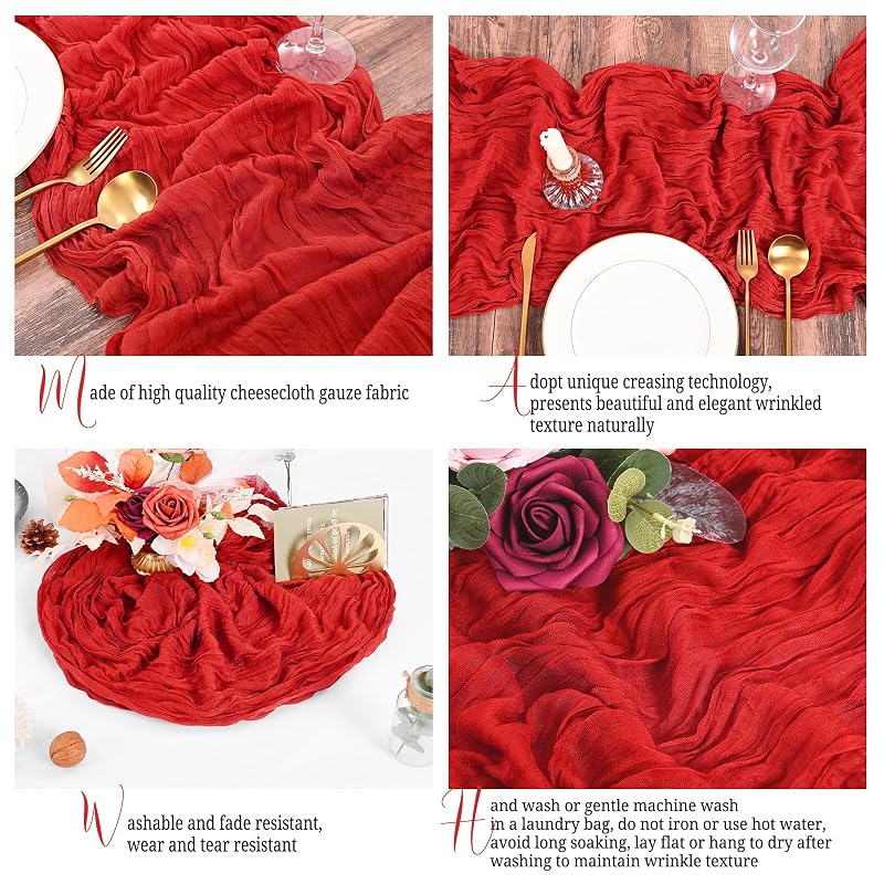 15 Pack Red Cheesecloth Table Runner 17 x 108 in - Rustic Wedding Party Decor (Variation: Red+15 Pack)